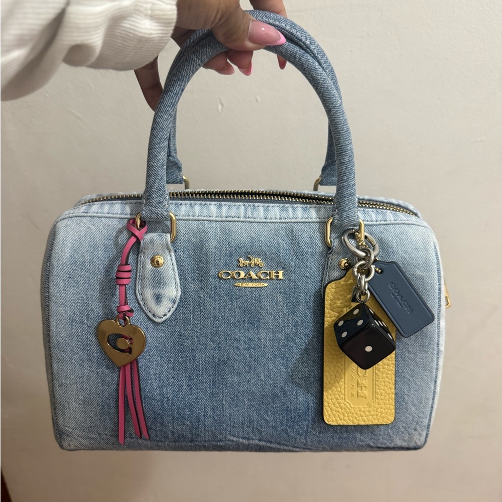Coach Loved Denim Rowan Satchel with  charms